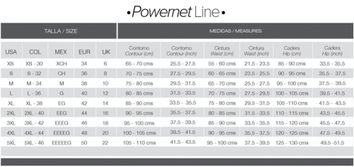Ann Chery Powernet Size Chart