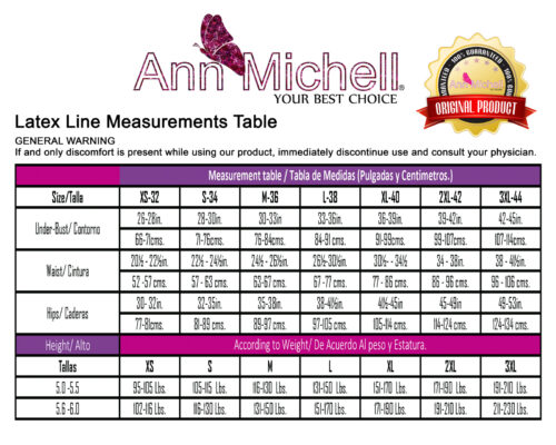 Ann Michel Latex Size Chart